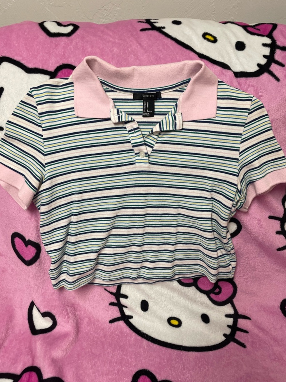 Pastel pink striped collared top